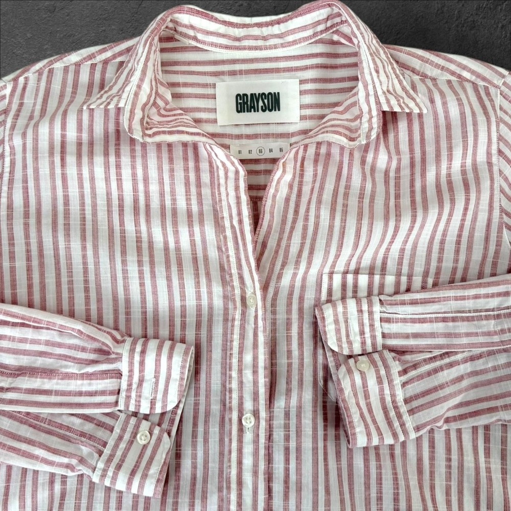 Grayson The Hero Shirt Womens M Pink Stripe Button Front Cotton Long Sleeve